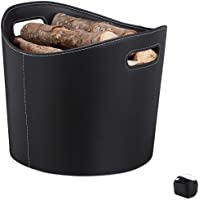 Relaxdays Cesta Leña con Asas- Leñero Interior- Cuero Sintético- 31-5 x 39-5 x 38 cm- Negro
